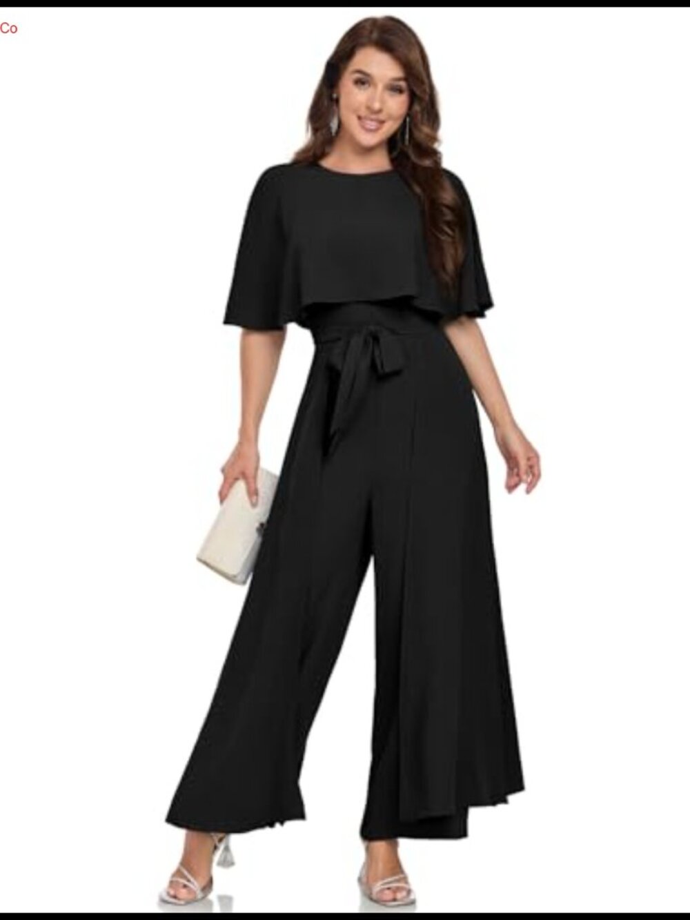 Women's Formal Jumpsuit Cape Sleeve Belted Wide Leg One-Piece Outfit